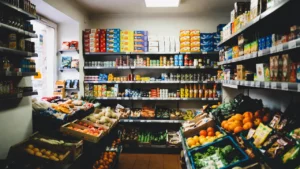 Ranking sklepów spożywczych w Gdyni – wnętrze sklepu z półkami pełnymi produktów
